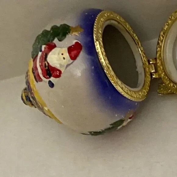 Santa Claus Christmas Tree Trinket Ball Box Porcelain Ornament Multicolor - Picture 7 of 9